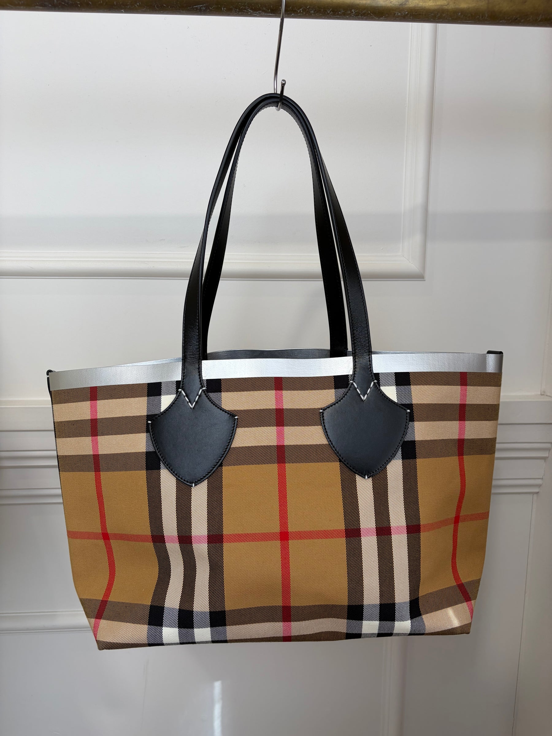 Burberry Beige Canvas Giant Check Tote