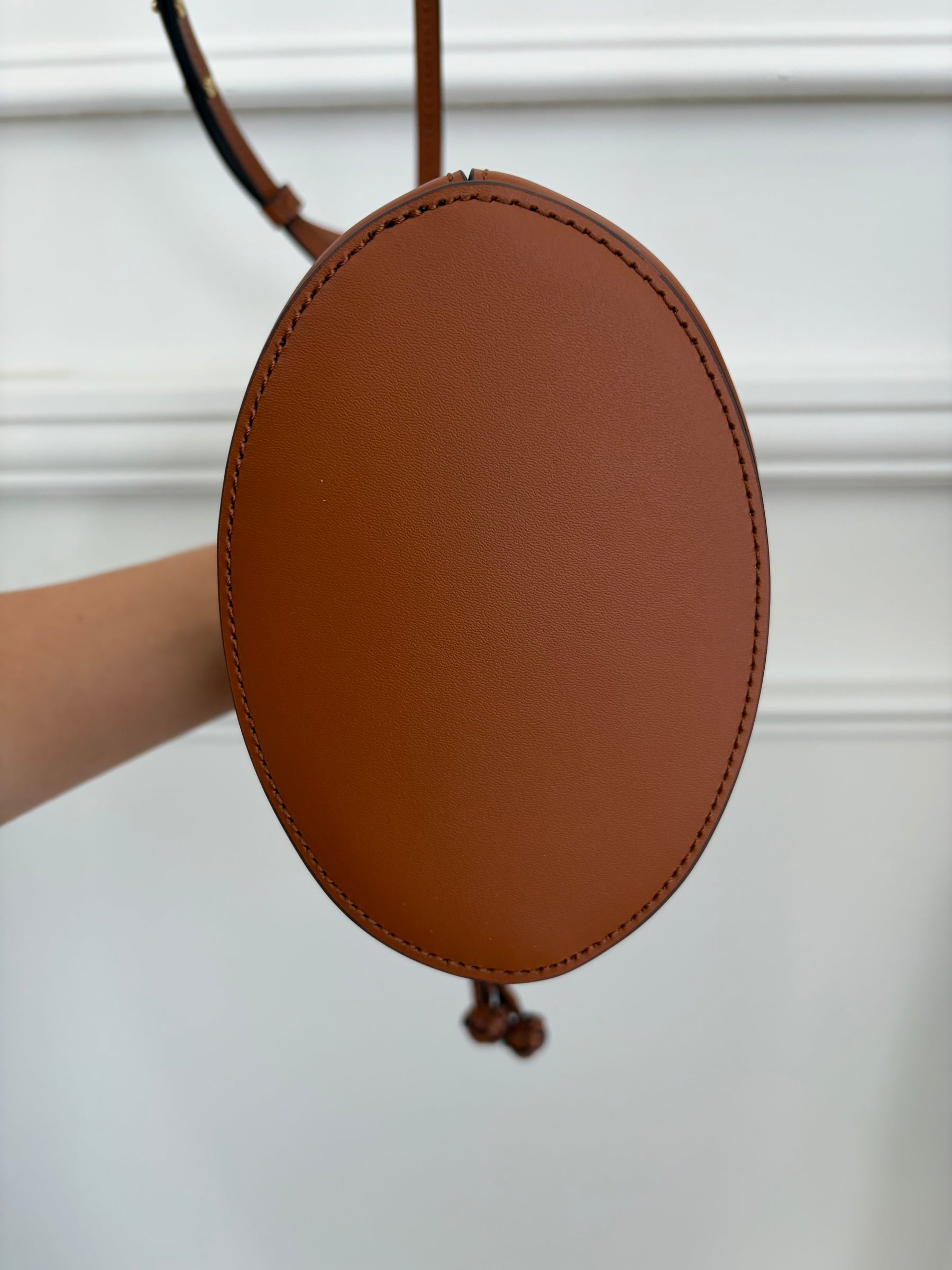 Aje Tan Leather Woven Trim Bucket Bag