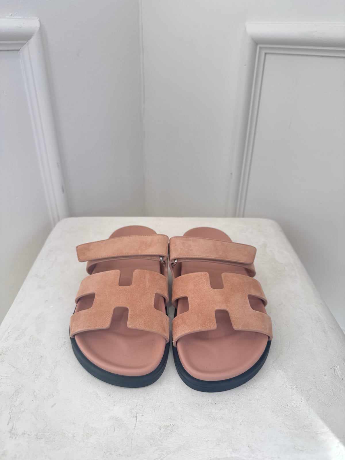 Hermès Blush Pink Suede Chypre Sandals, 37