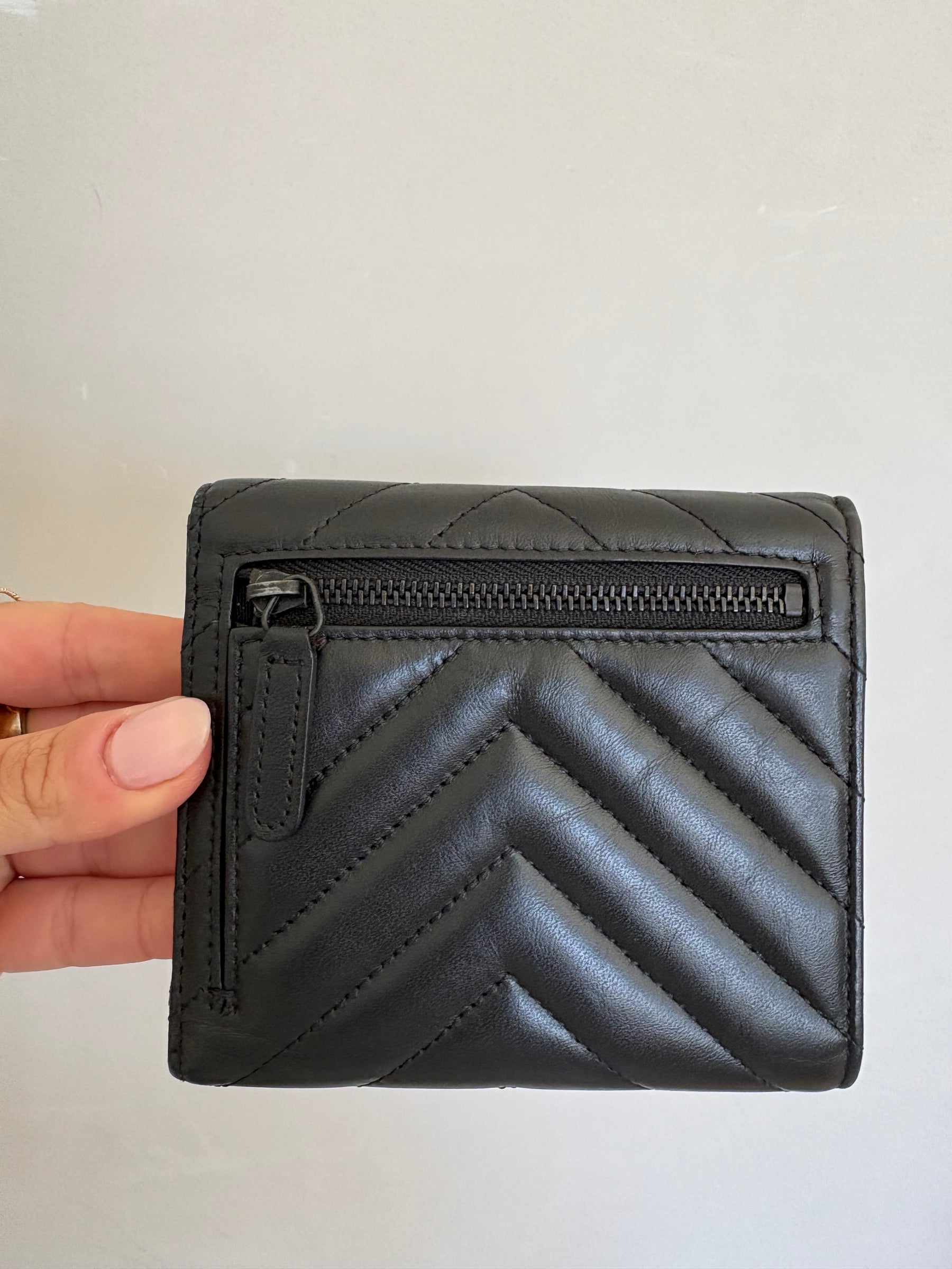 Chanel So Black Leather Chevron Quilted Square Wallet