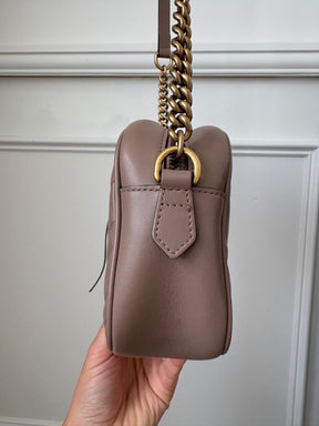 Gucci Dark Beige Chevron Quilted Marmont Camera Bag