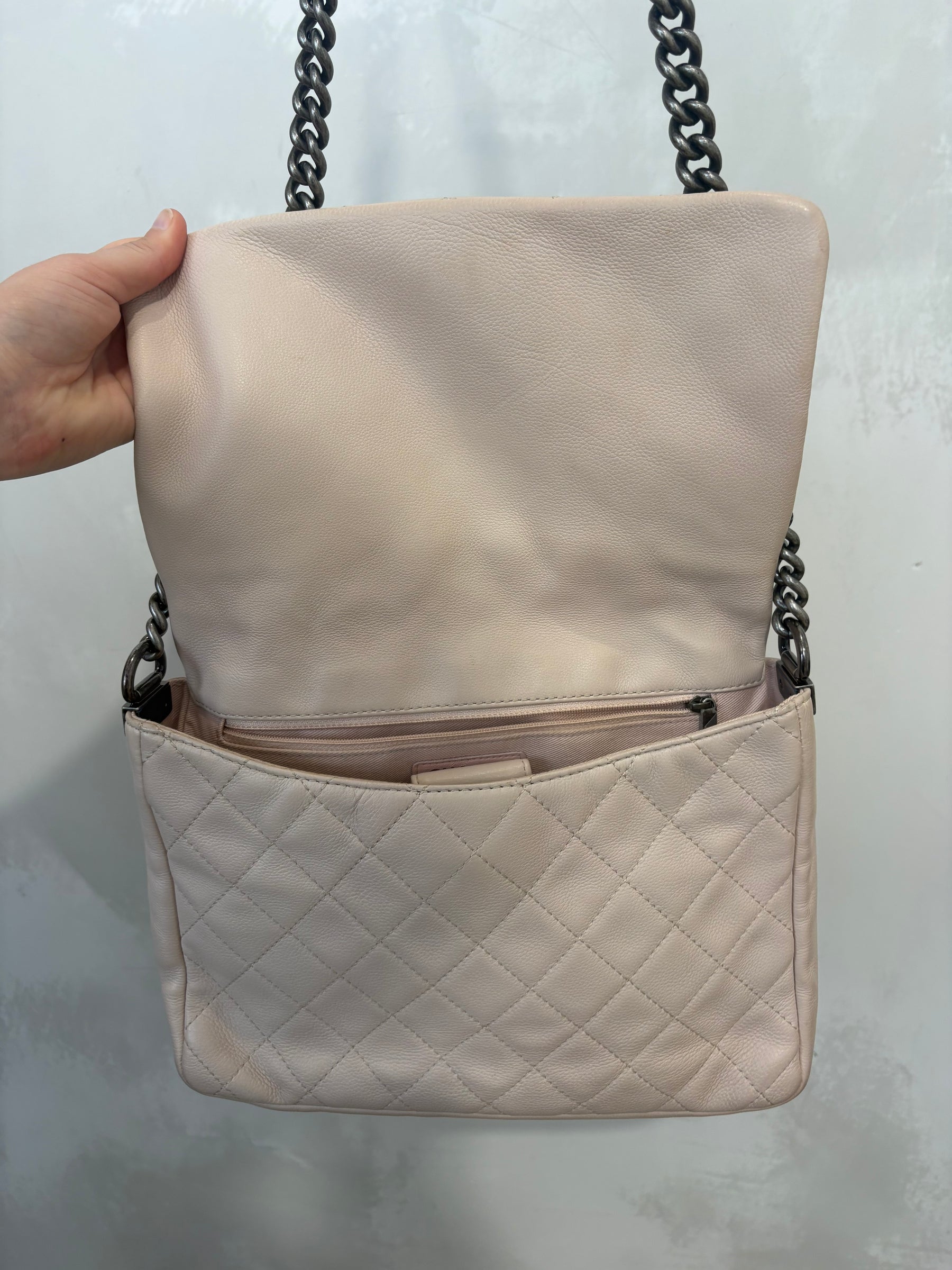 Chanel Blush Quilted Leather Couture Messenger Flap Bag