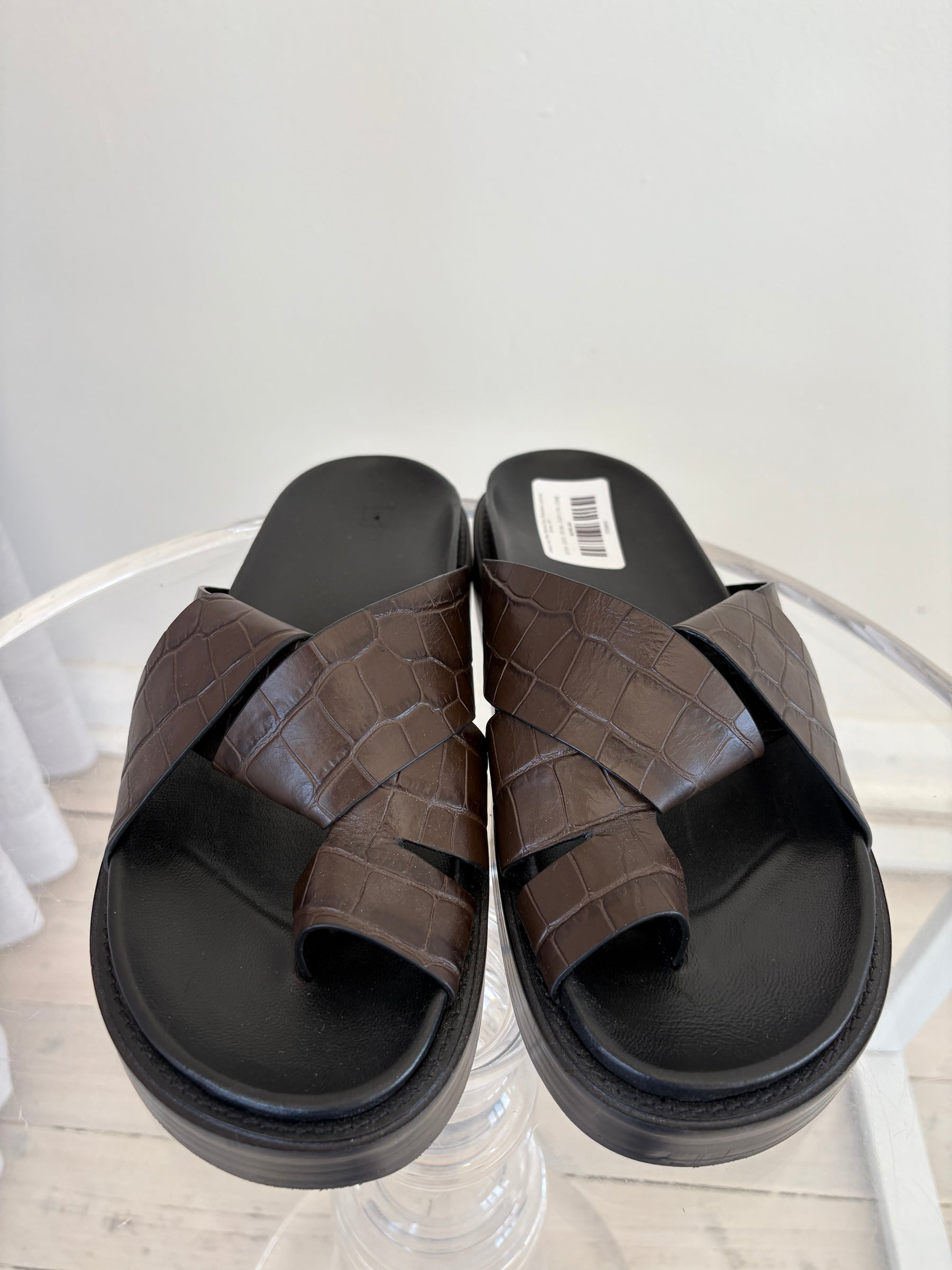 Camilla and Marc Brown Croc Embossed Leather Slides, 40