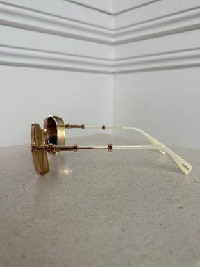 Balmain Round Gold Frame and Cream Arm Sunglasses