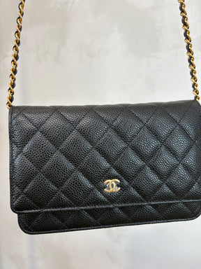 Chanel Caviar Leather Wallet On Chain Black Gold Hardware