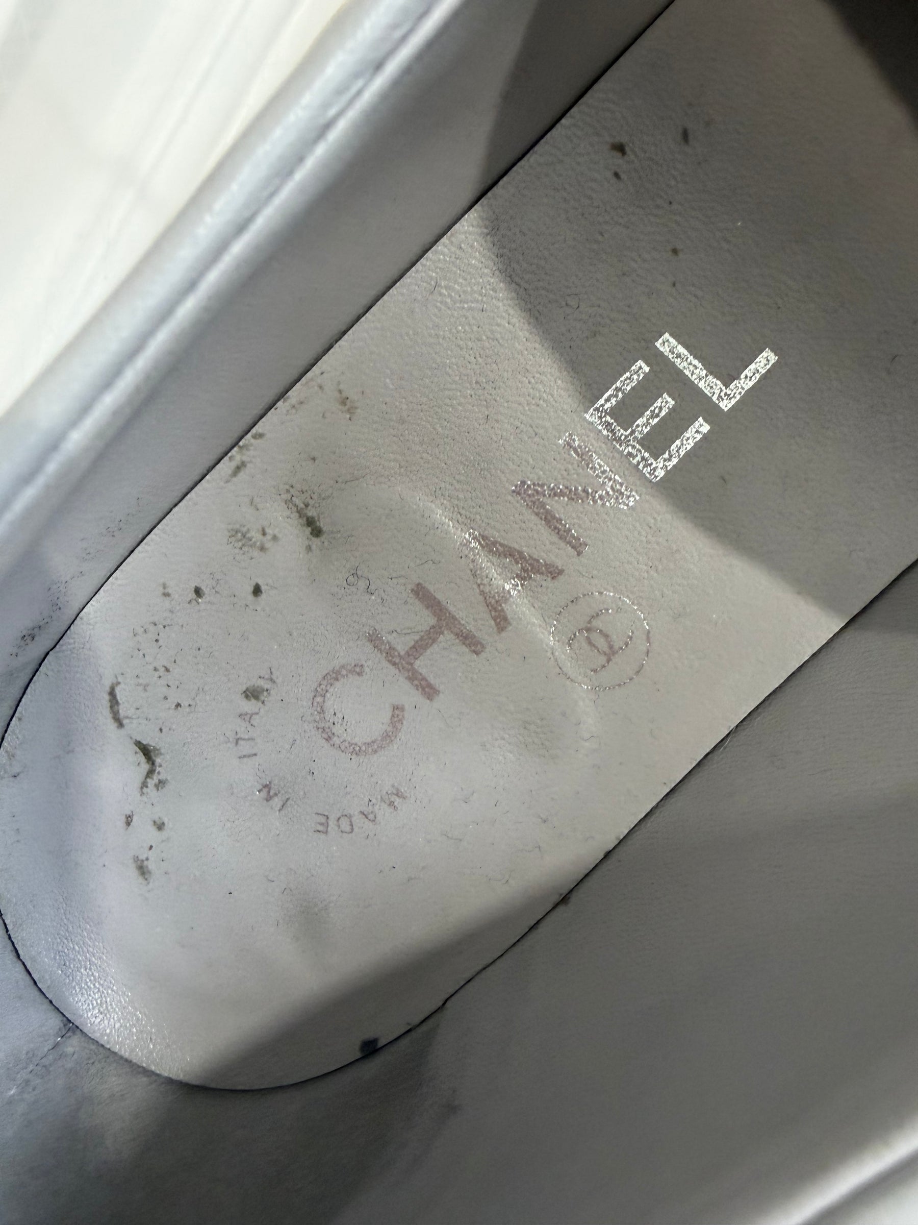 Chanel Grey leather Turn Lock Loafers, 39.5 C