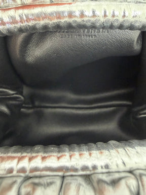 Bottega Mini Cross Body Crinkle Leather Pouch In Silver