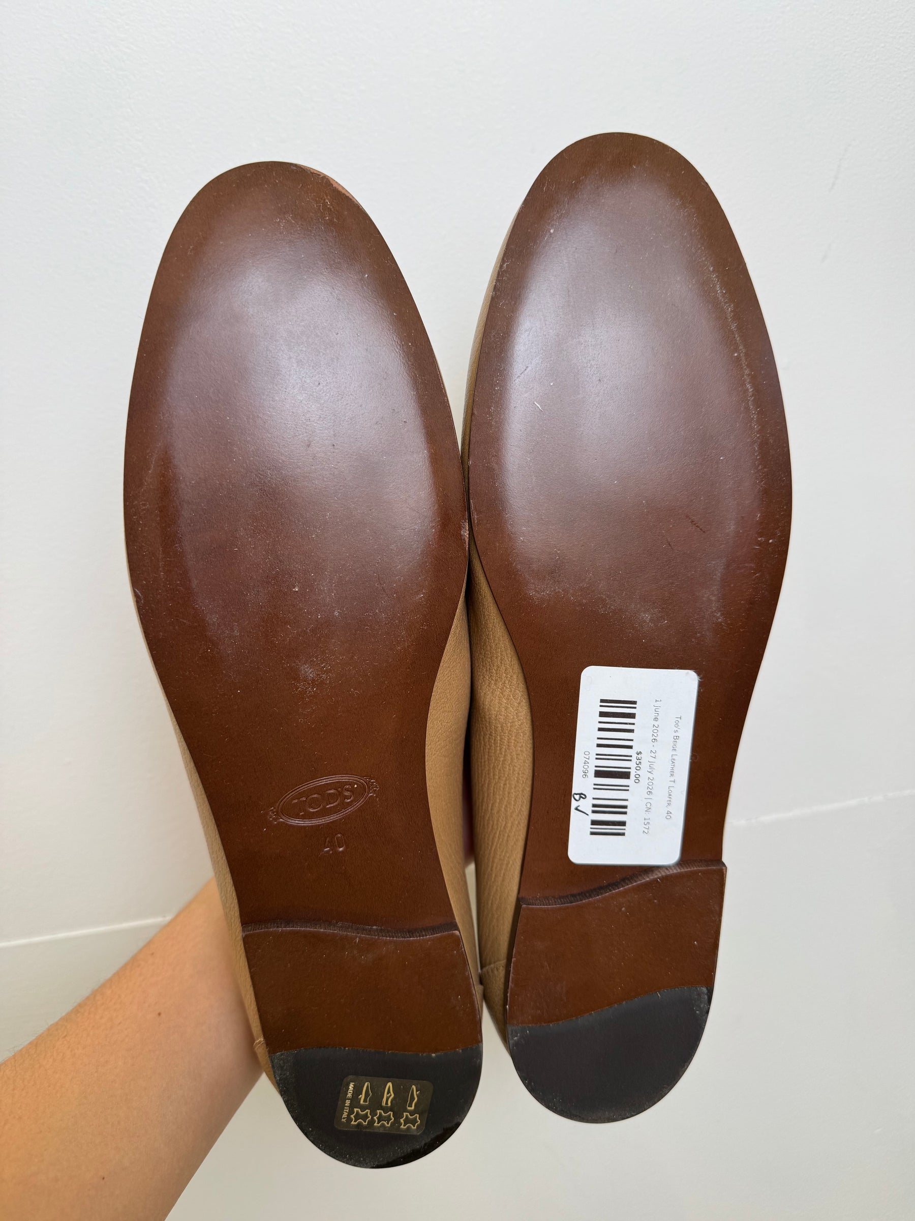 Tod's Beige Leather T Loafer, 40