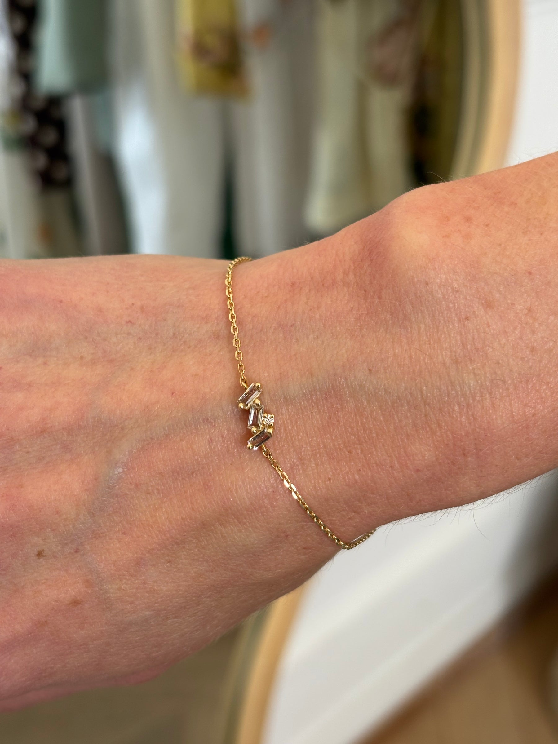 14k Gold Chain White Topaz and Diamond Bracelet