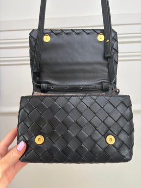 Bottega Veneta Black Intrecciato Mini Flap Bag
