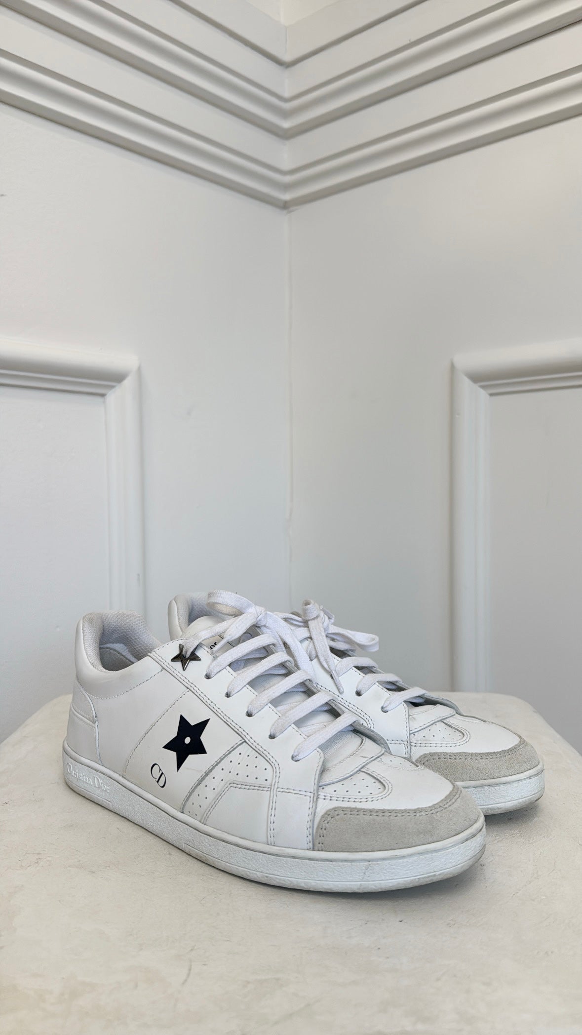Dior White Leather Star Logo Sneaker, 36