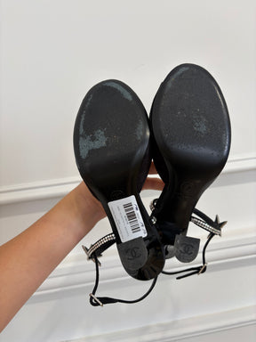 Chanel Black Suede Peep Toe Crystal Star Pumps, 39.5C