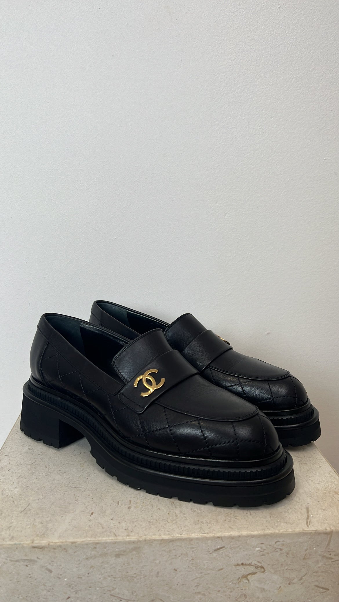 Chanel Black Quilted Chane Chunky Loafer, 39 C