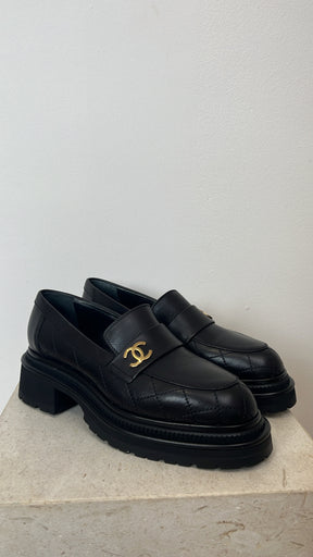 Chanel Black Quilted Chane Chunky Loafer, 39 C