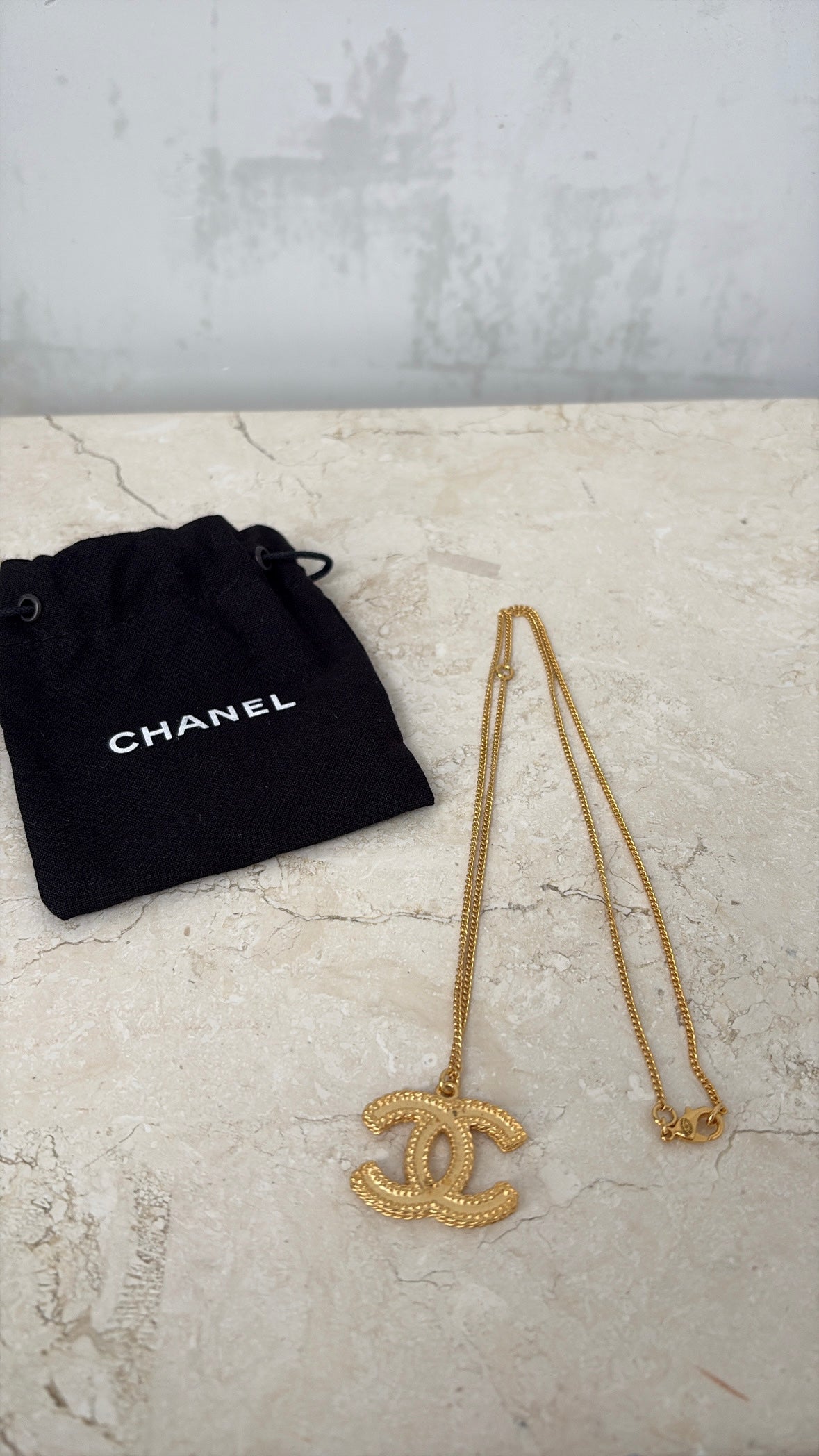 Chanel Gold Tone CC Pendant Necklace