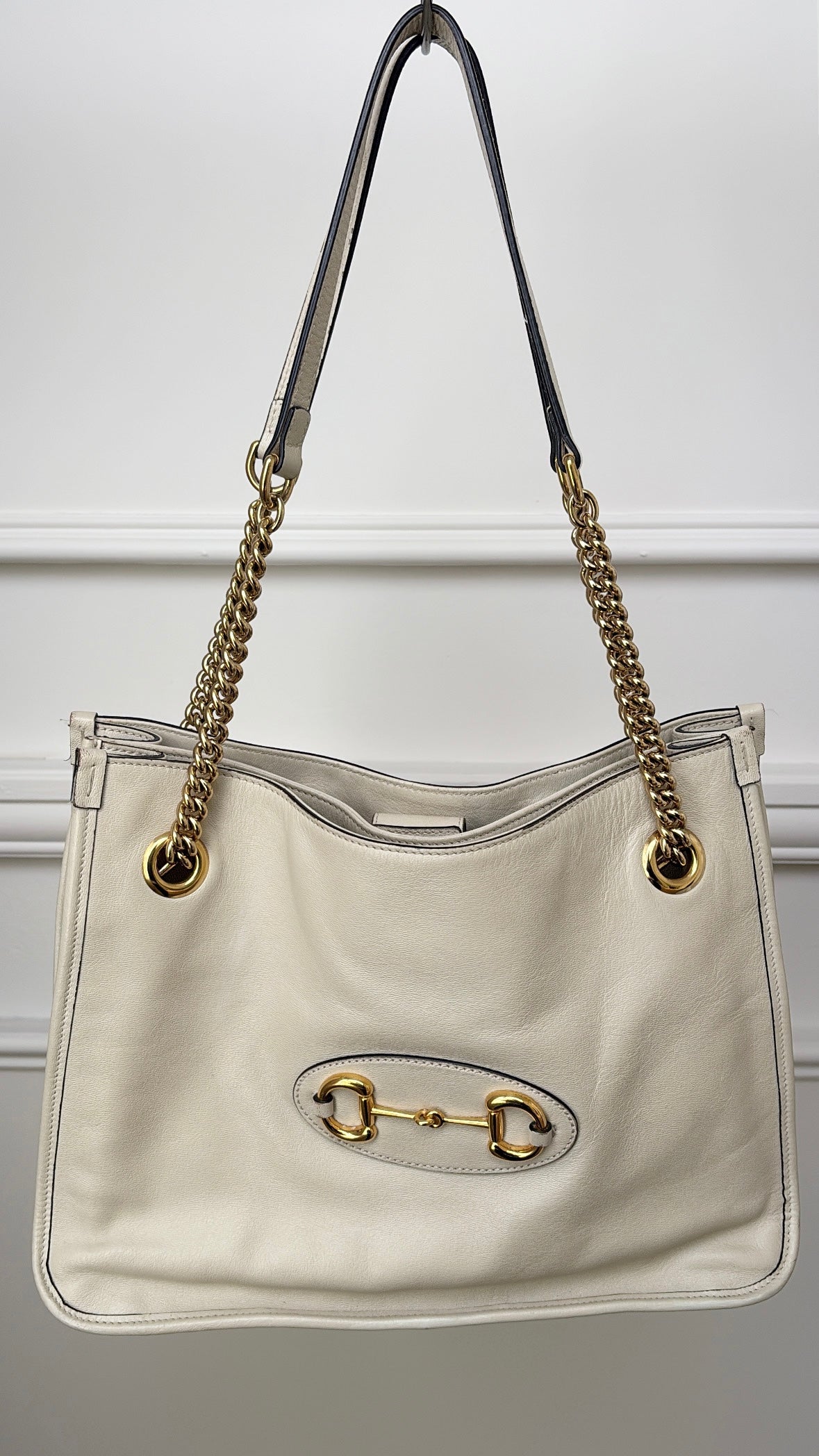 Gucci Cream Leather Horsebit 1995 Medium Chain Tote