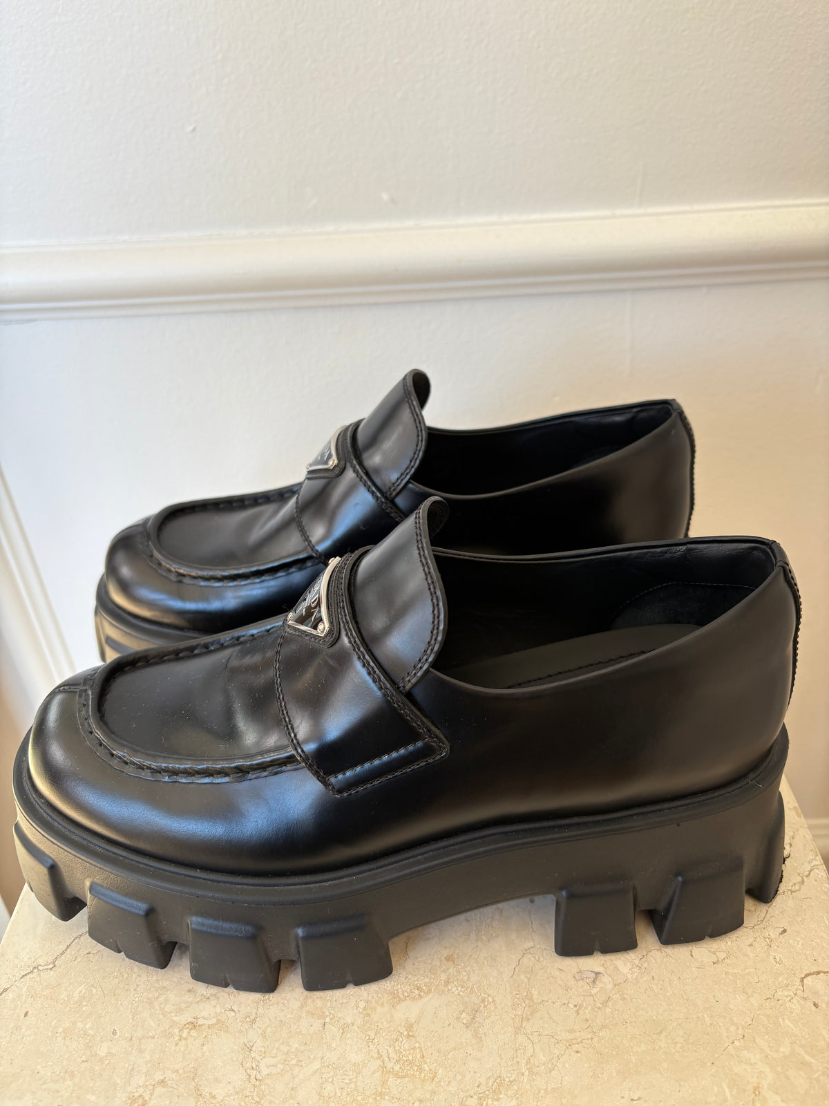 Prada Black Monolith Loafers, 38.5