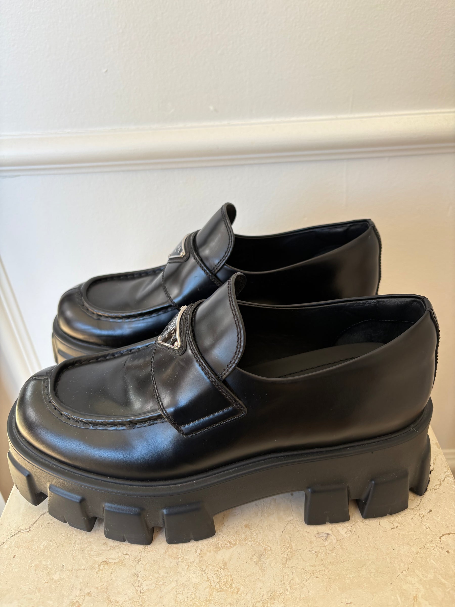 Prada Black Monolith Loafers, 38.5
