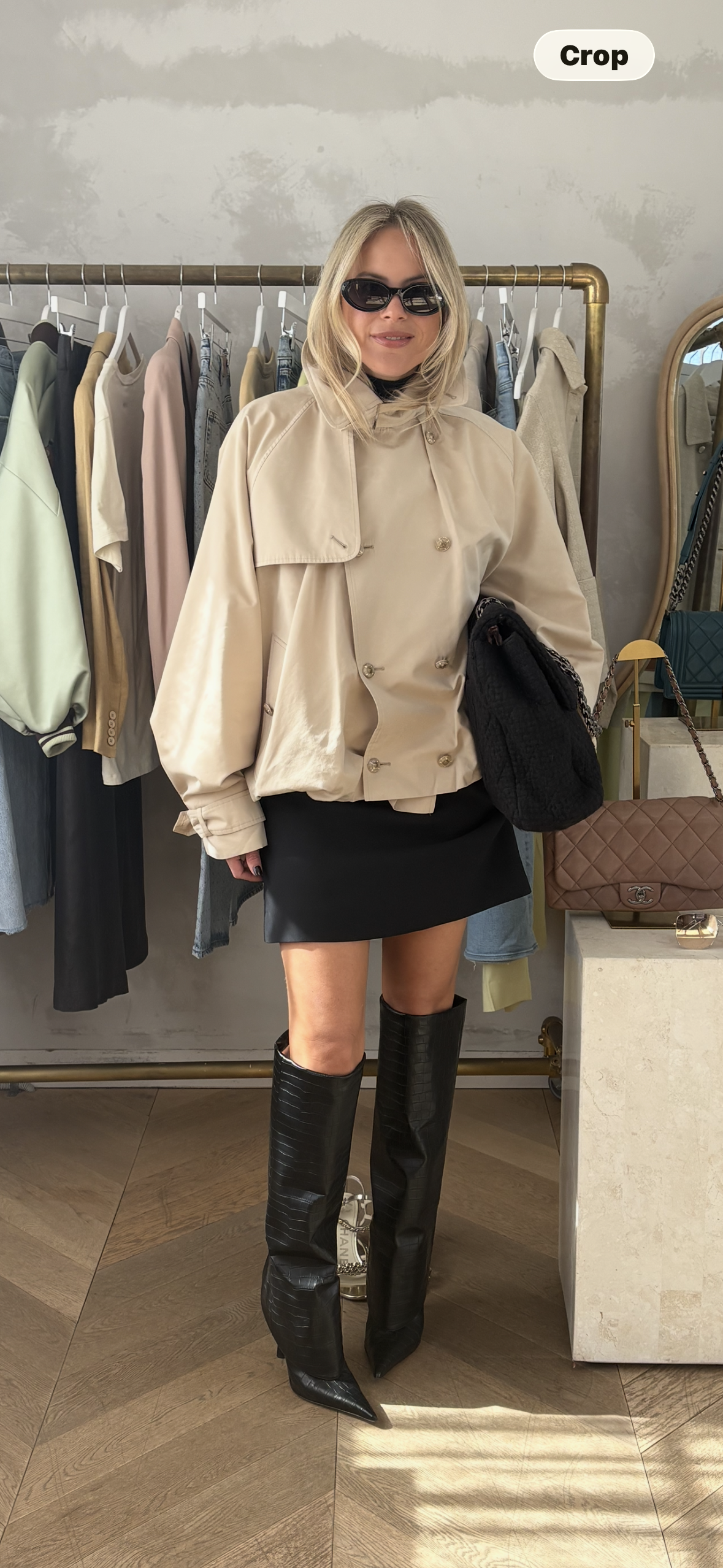 Chanel Beige Invisible Logo Cropped Trench Coat, 38 FR