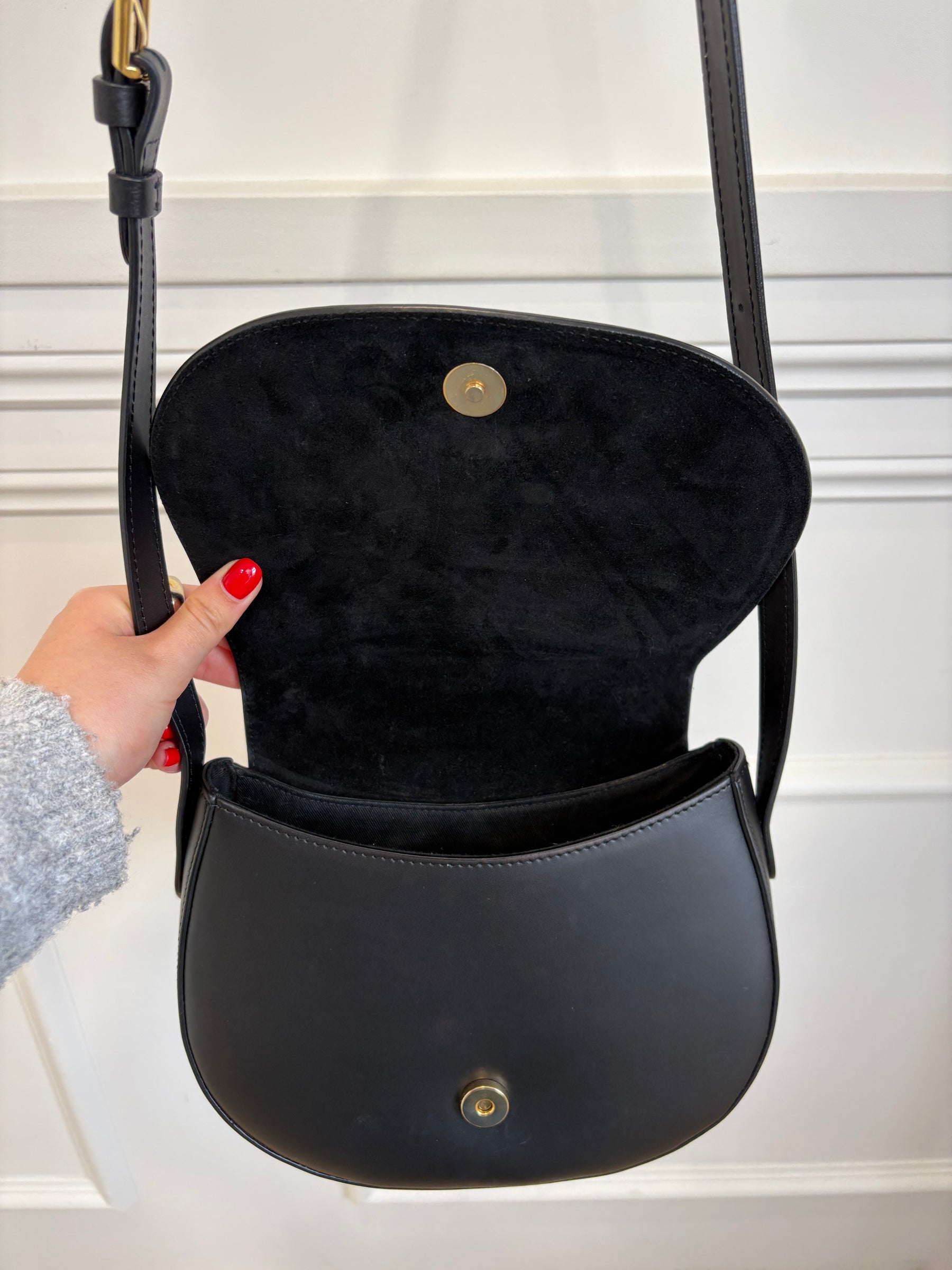 Little Liffner Black Leather Saddle Flap Bag