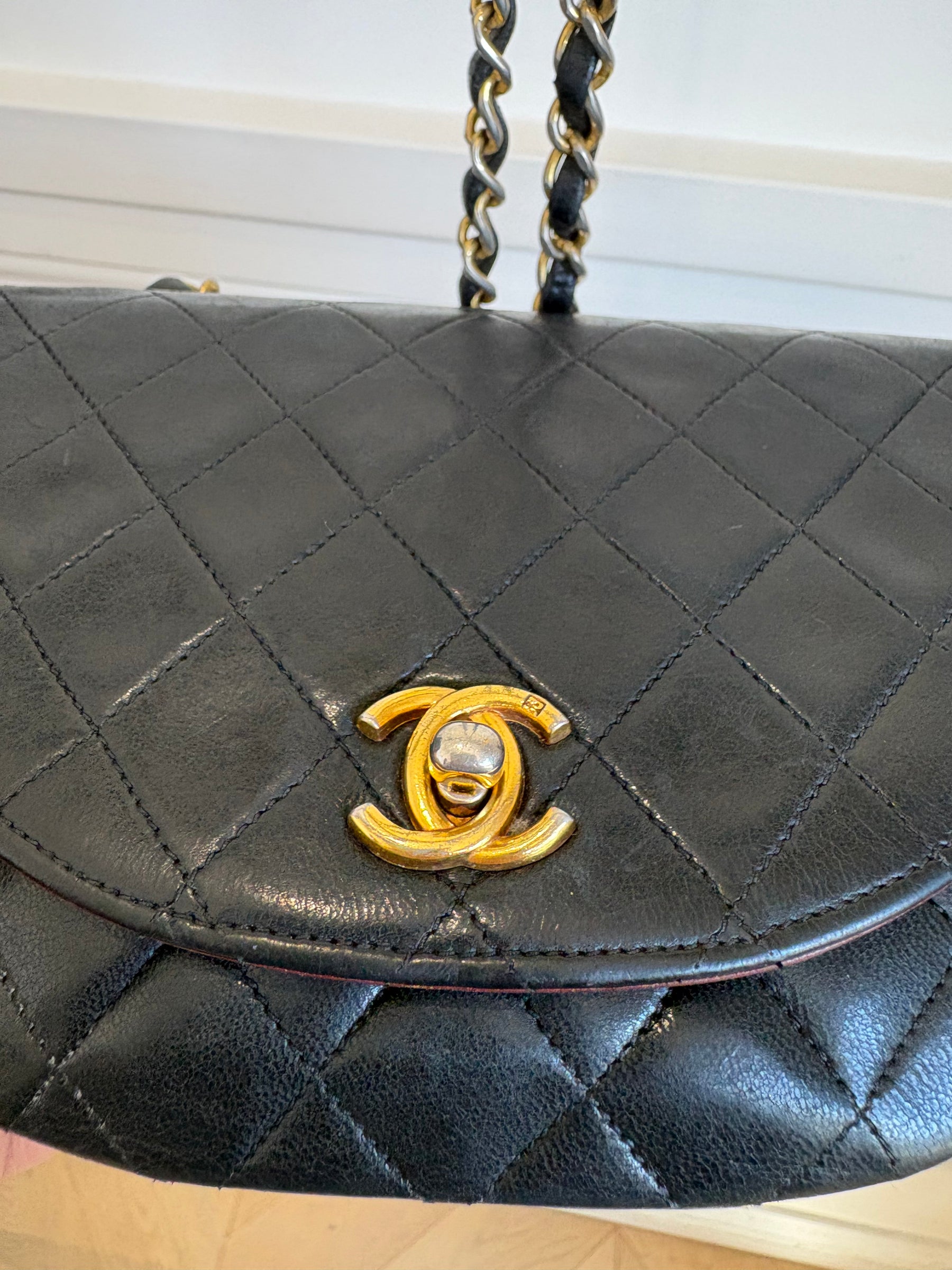 Chanel Black Lambskin Leather Half Moon Bag