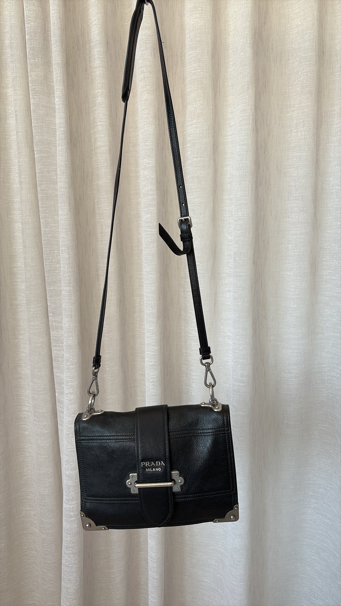 Prada Black Leather Silver Hardware Cahier Bag