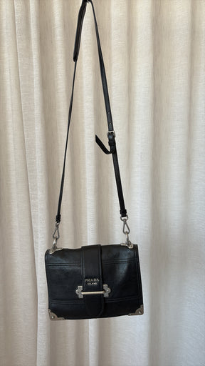 Prada Black Leather Silver Hardware Cahier Bag