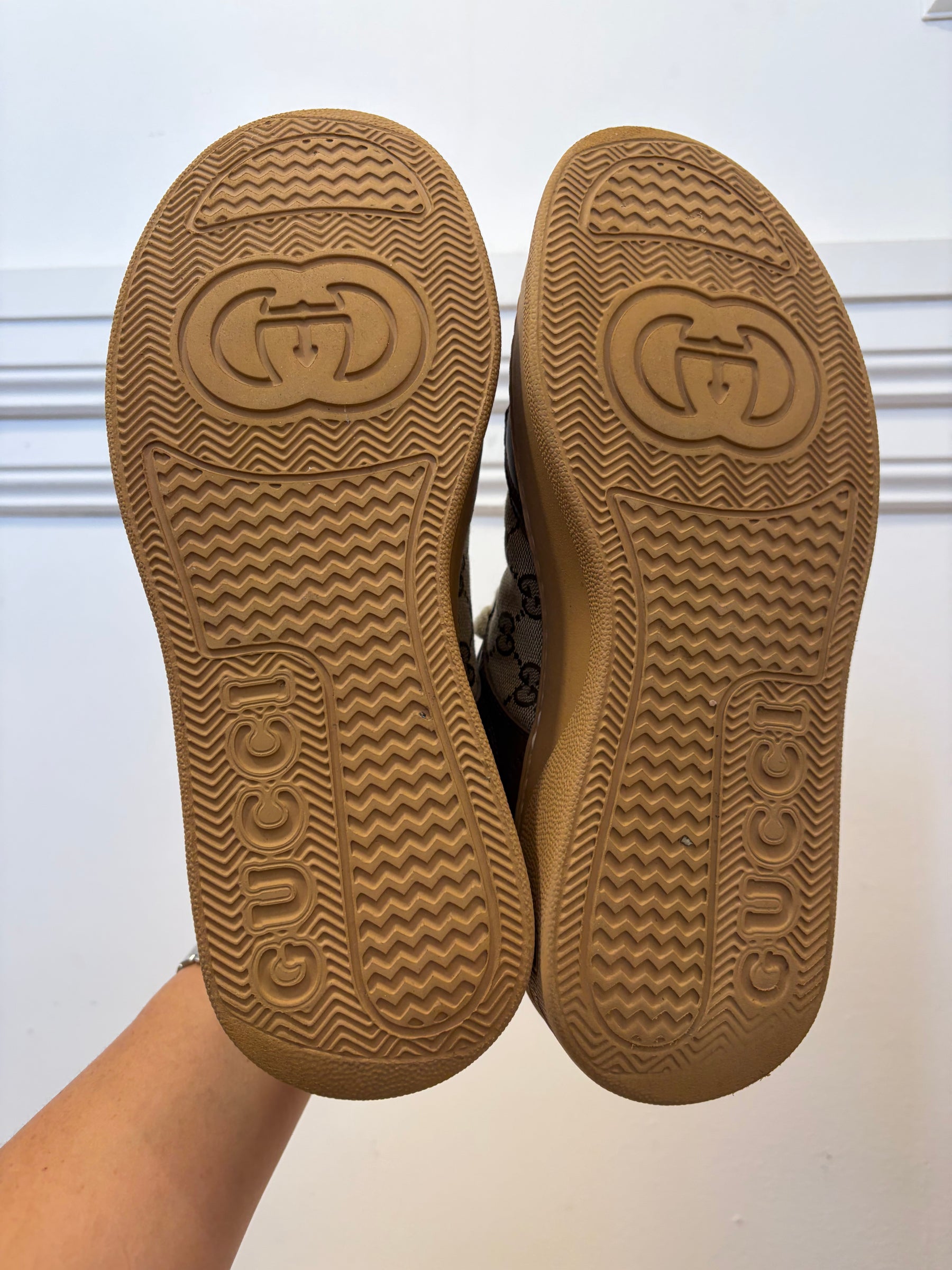 Gucci Brown Leather and Monogram Canvas Chunky Sneakers, 41