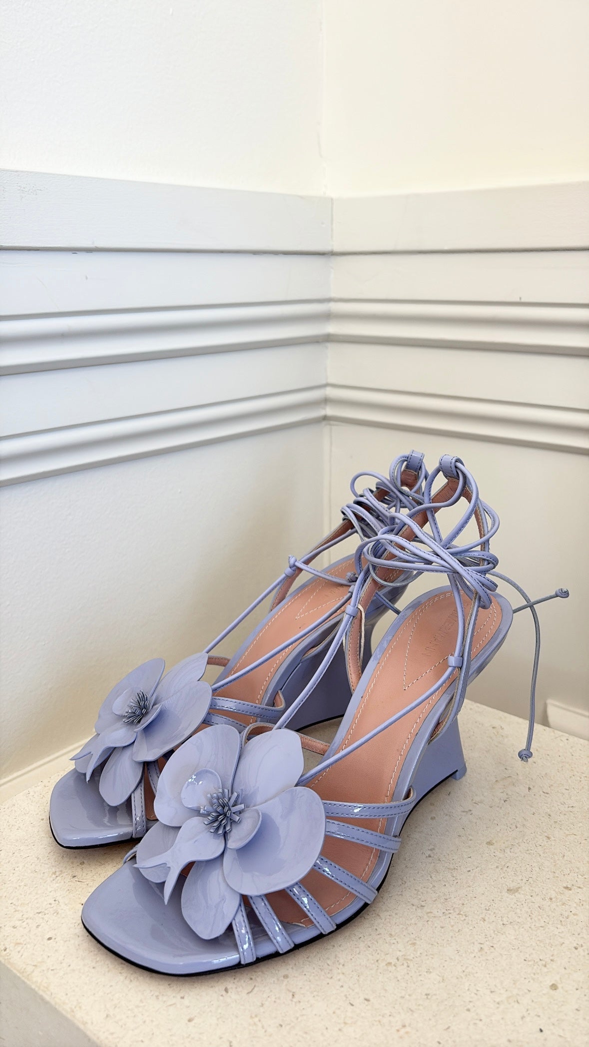 Zimmermann Purple Patent Leather Floral Strappy Wedge, 38