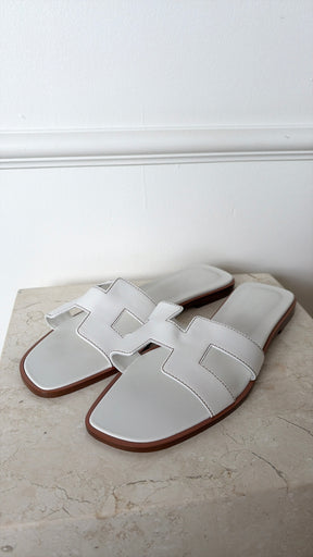 Hermès White Oran Sandals, 41