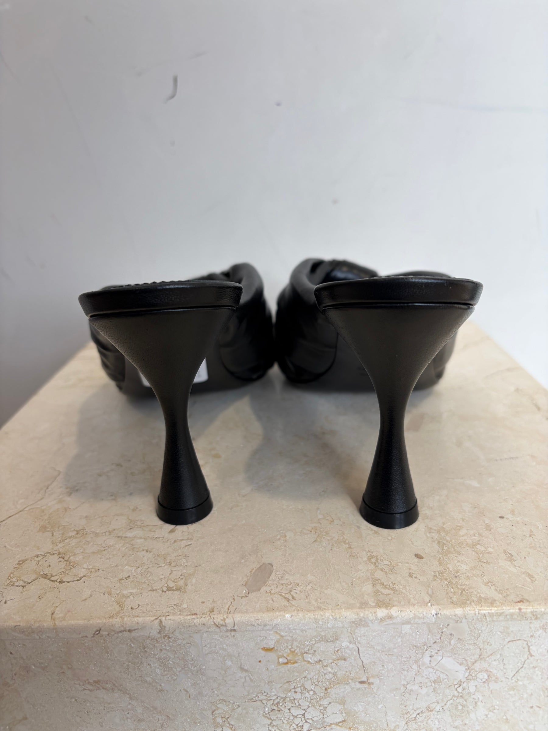 Balenciaga Black Leather Twist Peep Toe Mule, 40