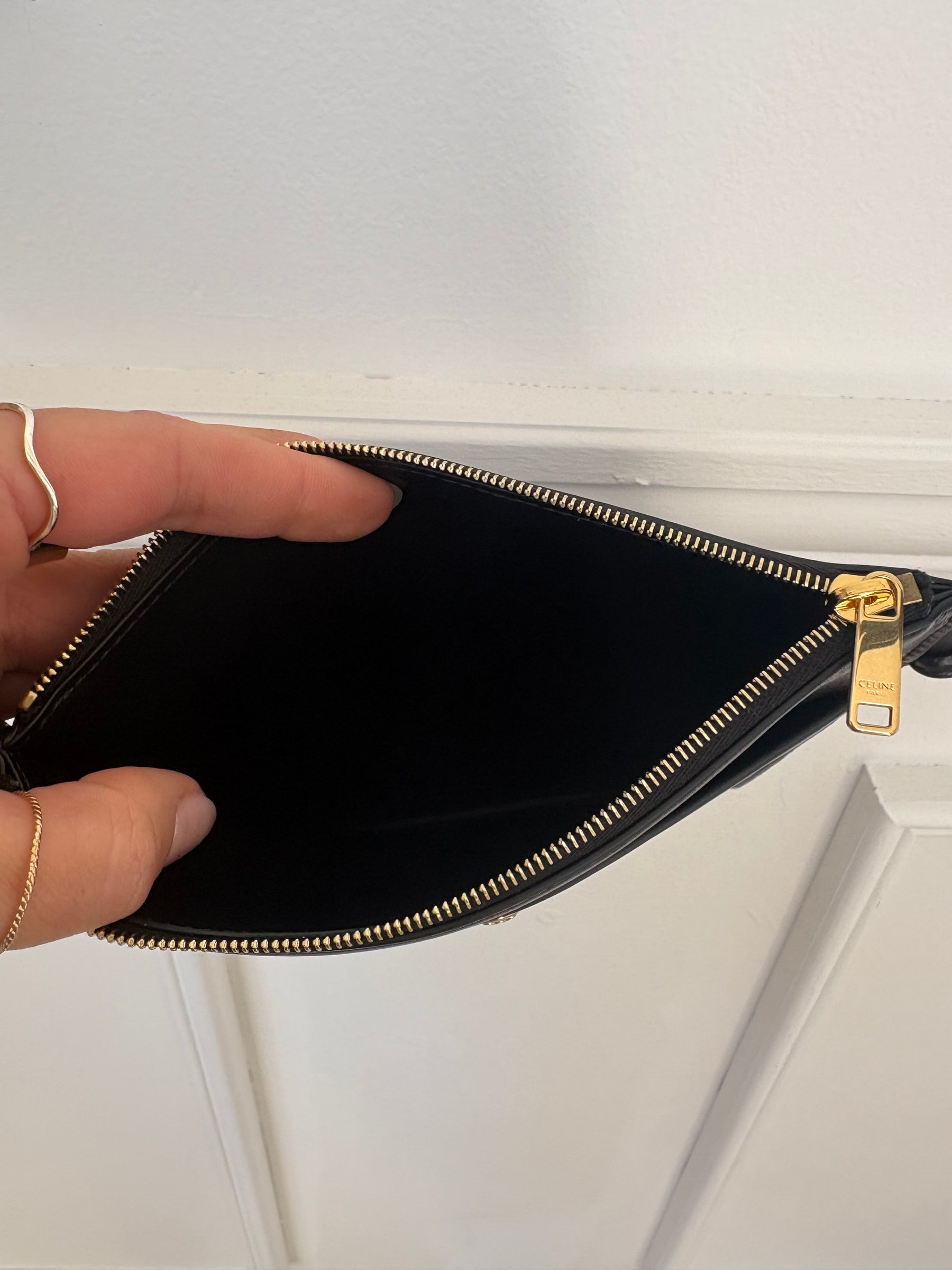 Celine Black Leather 'Sharp' Logo Shoulder Pouch