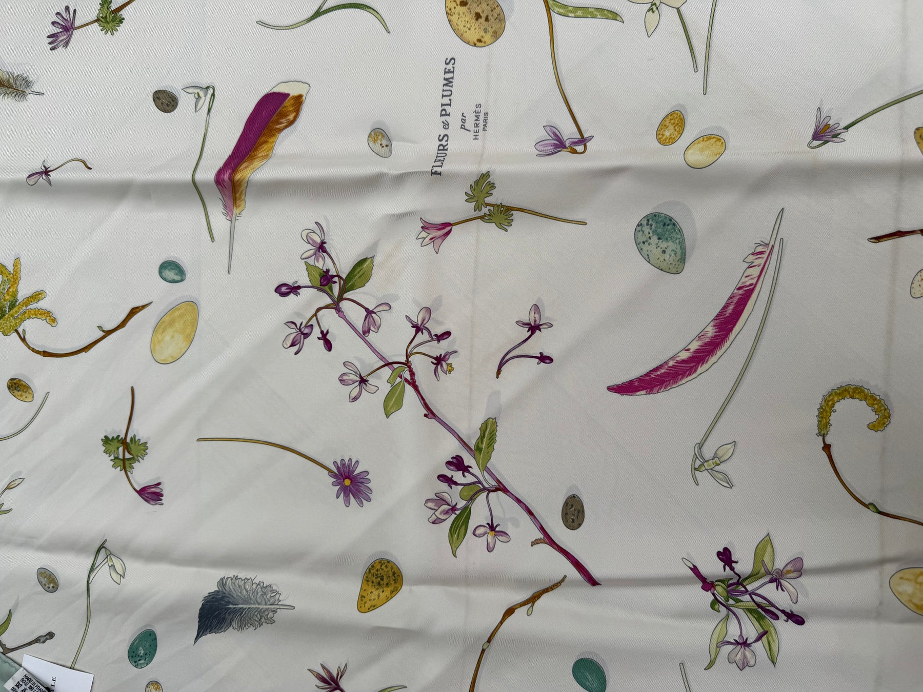 Hermès Fleurs And Plumes Print Silk Scarf