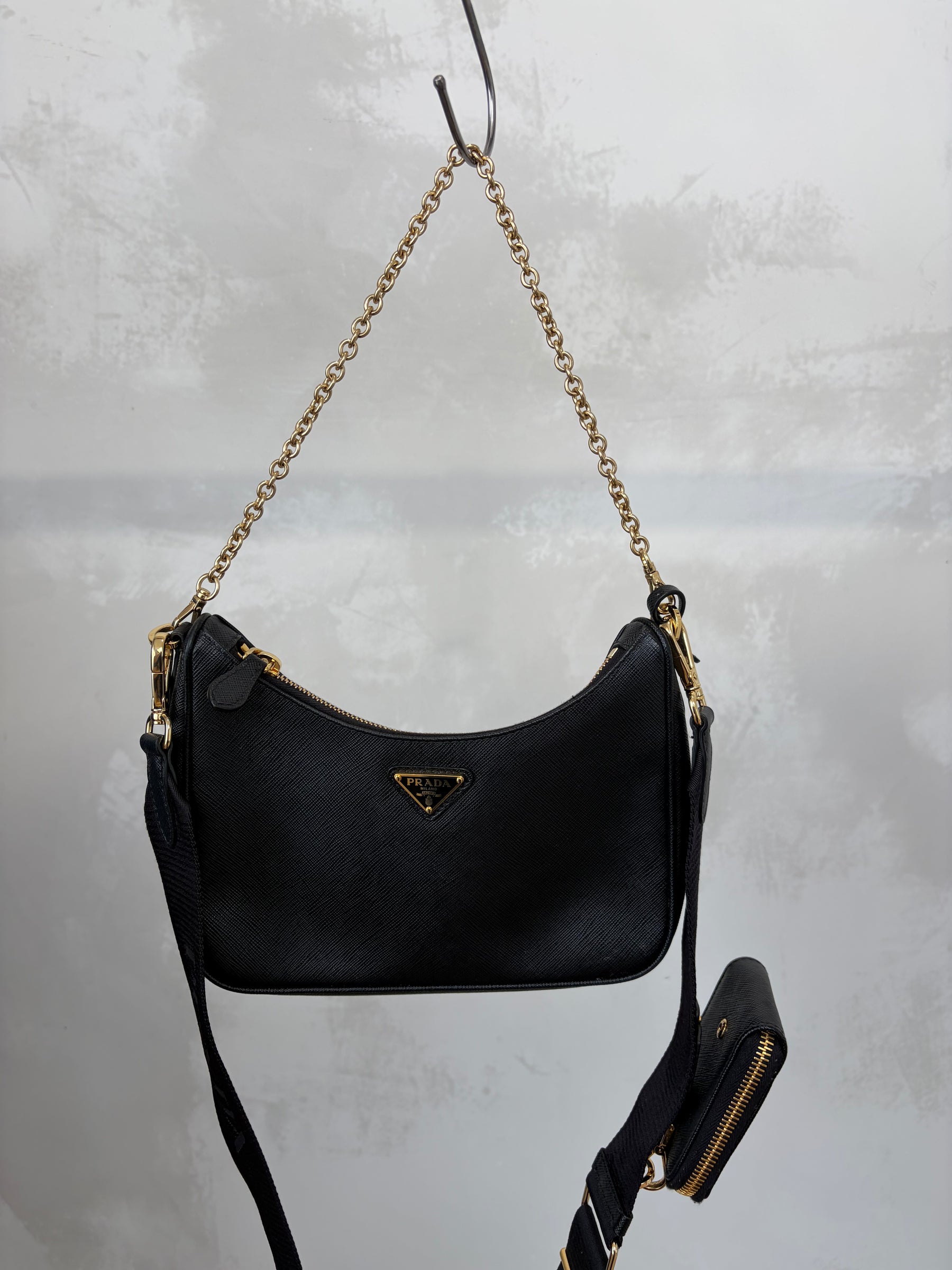 Prada Black Saffiano Leather Re-edition Crossbody Bag