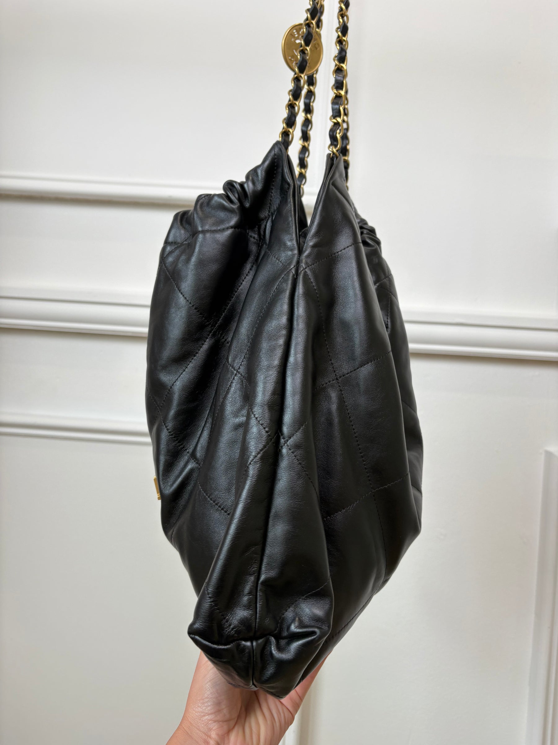 Chanel Black Leather Medium 22 Bag
