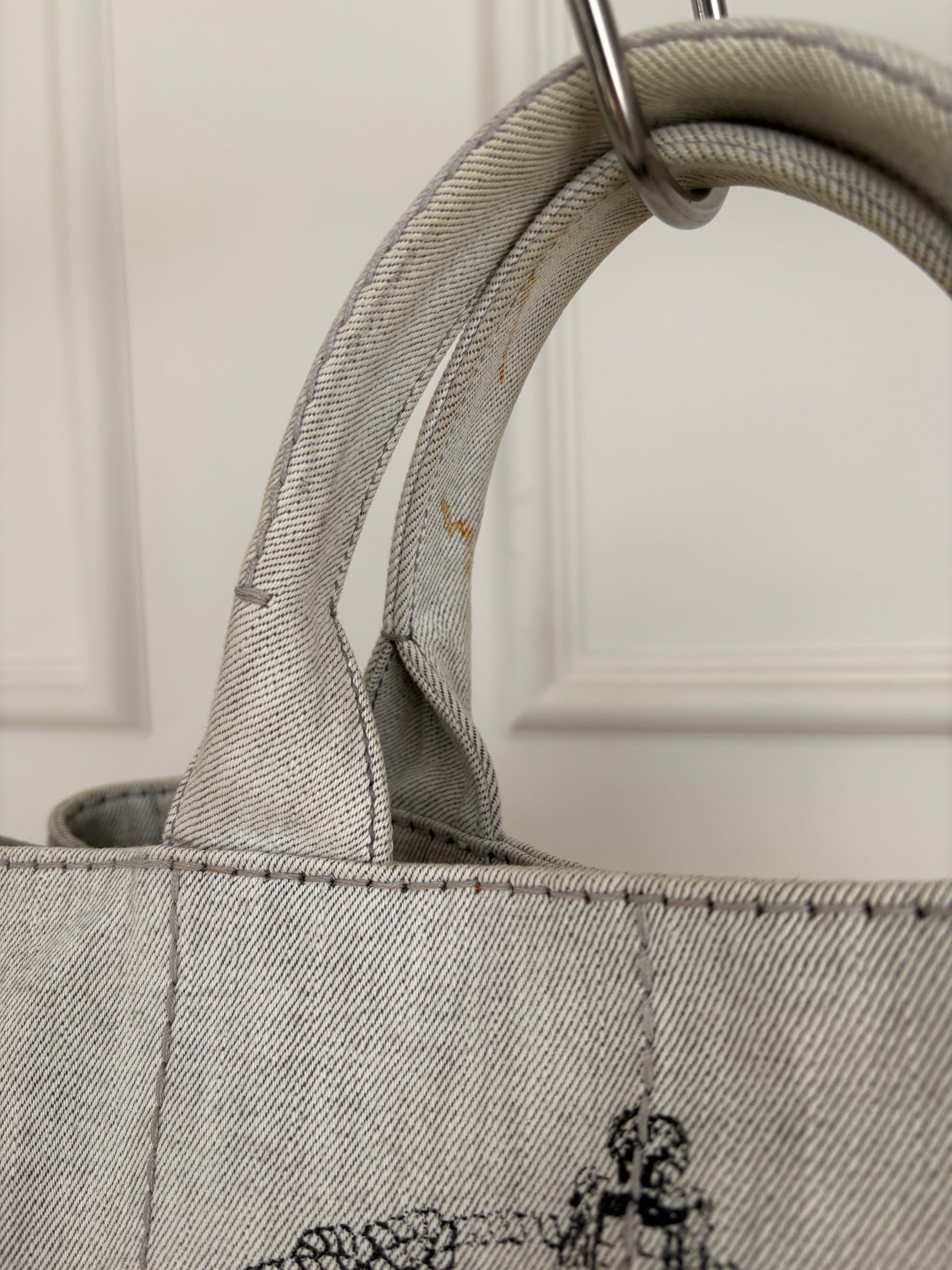 Prada Light Grey Denim Canapa Tote