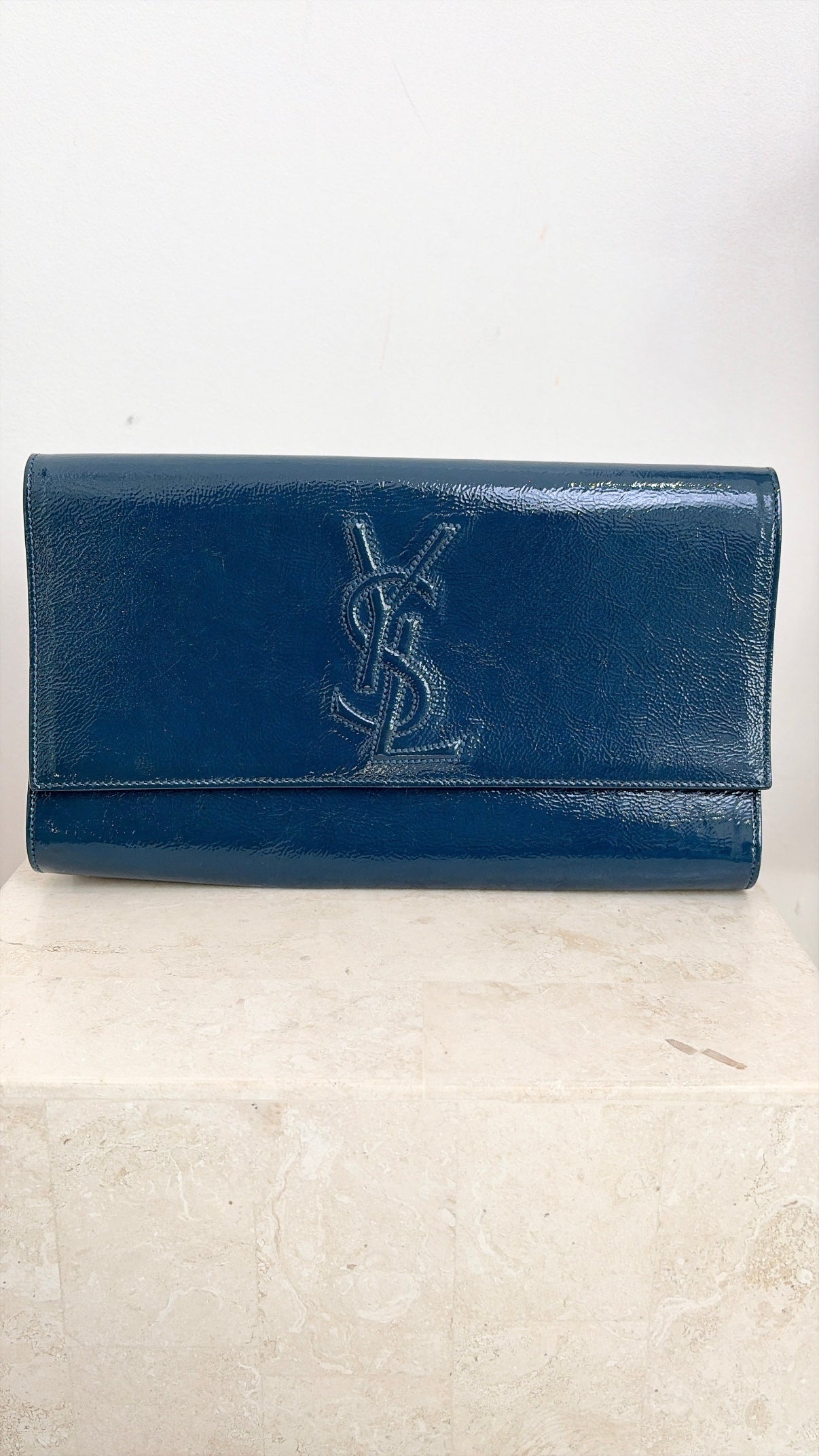Saint Laurent Teal Patent Leather Logo Cluth
