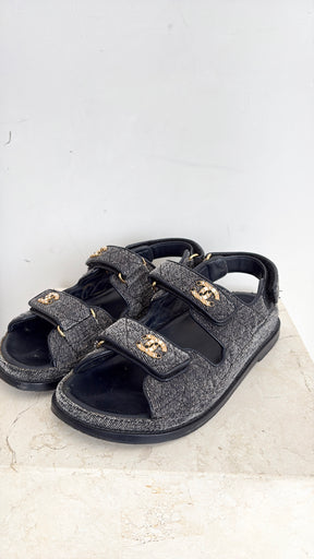 Chanel Blue Velvet Denim Effect Dad Sandal, 37 C