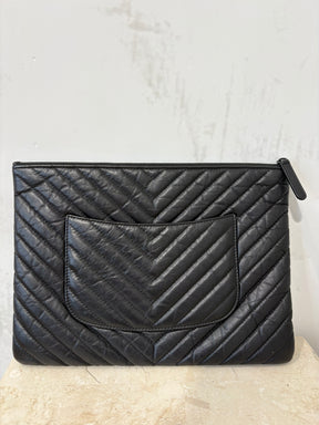 Chanel Black Chevron Quilted Leather Reissue O Case