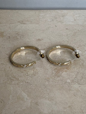 Chanel Gold Tone Crystal Logo Hoop Earrings