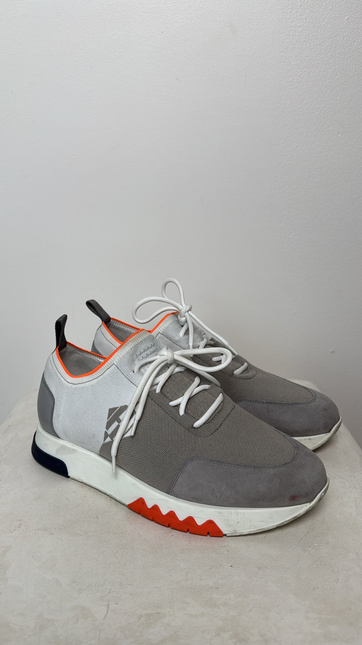 Hermès Grey and White Knit Sneakers, 40