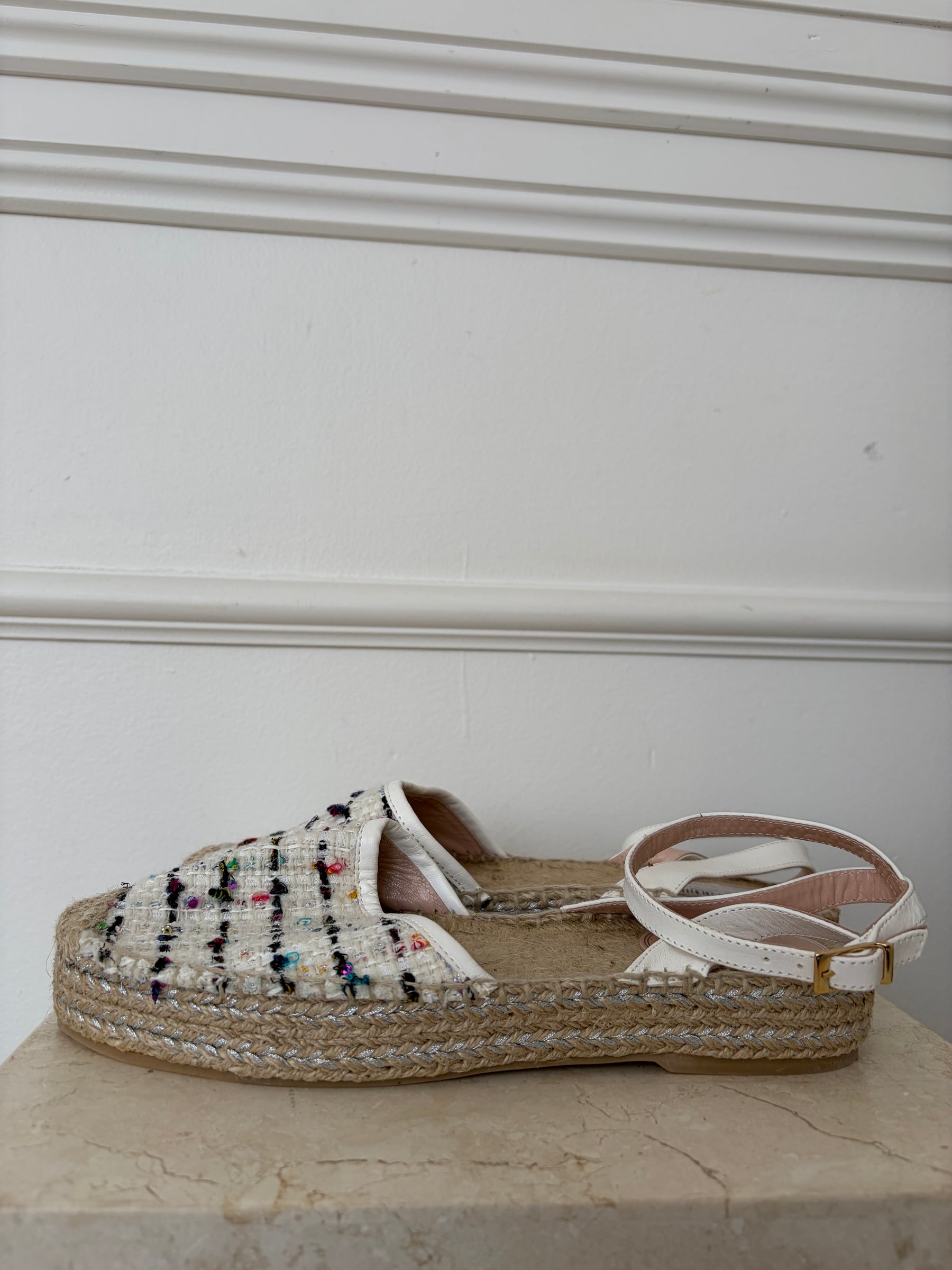 Oscar de la Renta Cream Multi Tweed Ankle Tie Espadrille, 40