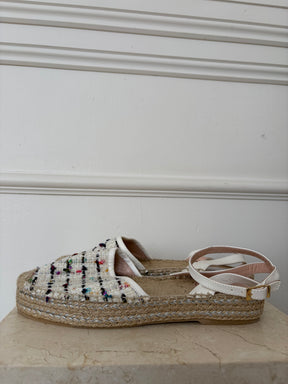 Oscar de la Renta Cream Multi Tweed Ankle Tie Espadrille, 40