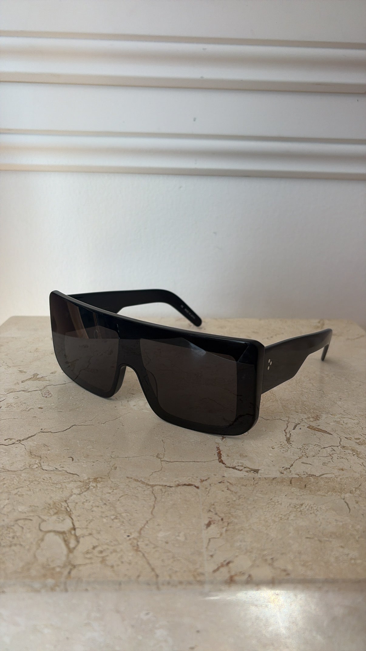 Rick Owens Black Flat Top Shield Sunglasses