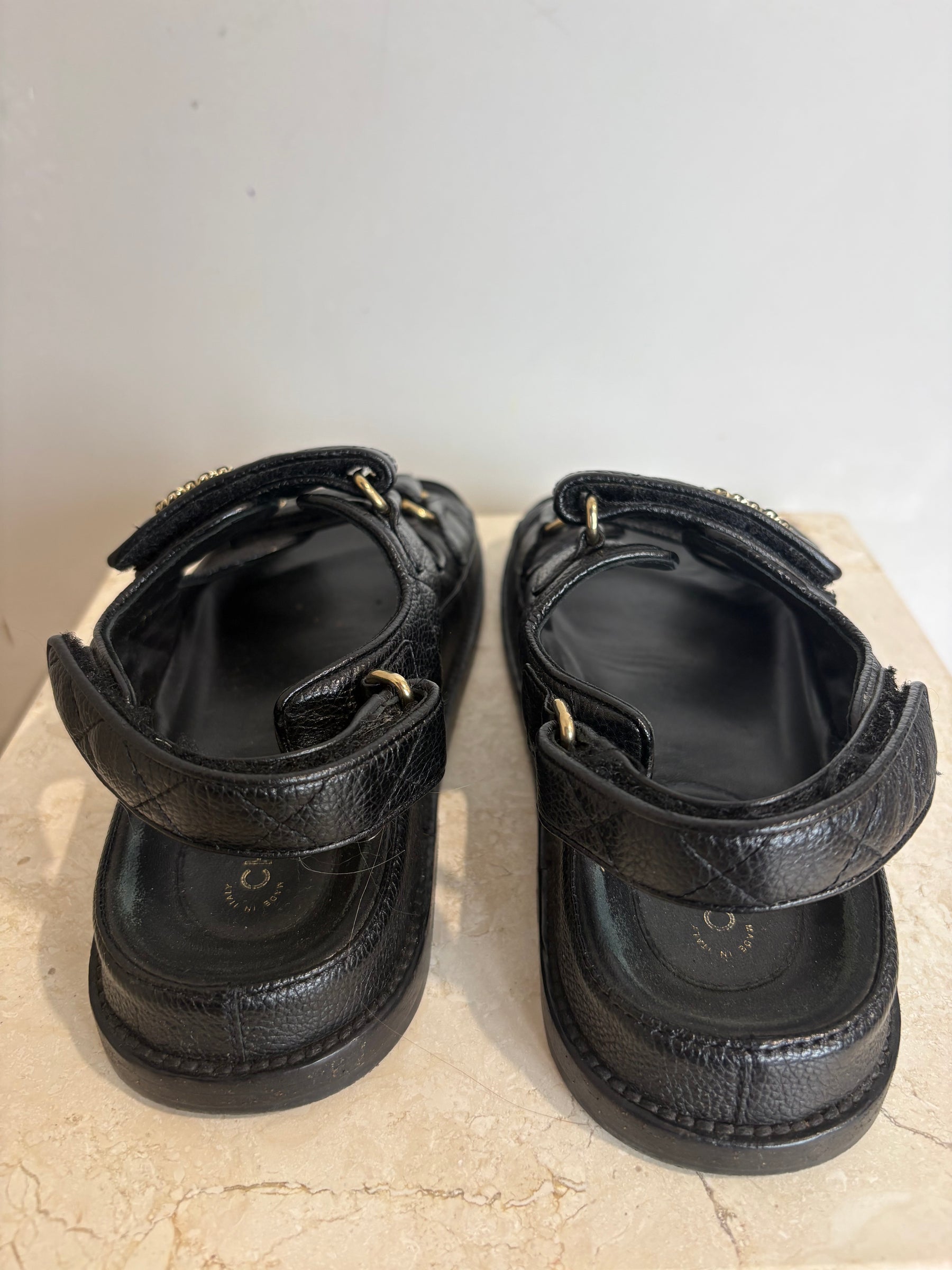 Chanel Black Caviar Leather Dad Sandals, 35.5