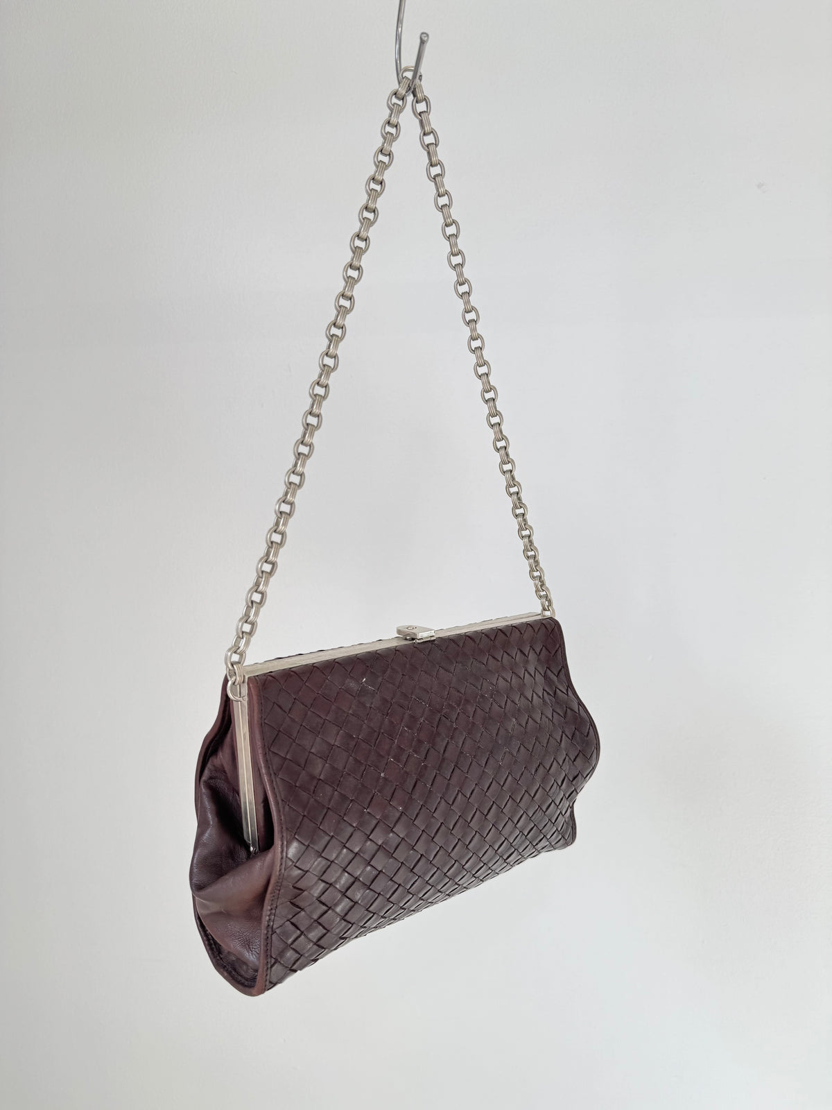 Bottega Veneta Brown Intrecciato Leather Clasp Cross Body Bag