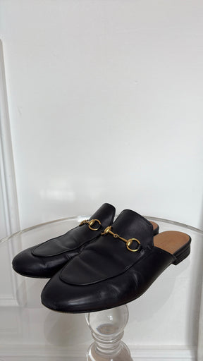 Gucci Black Leather Princeton Mules, 41