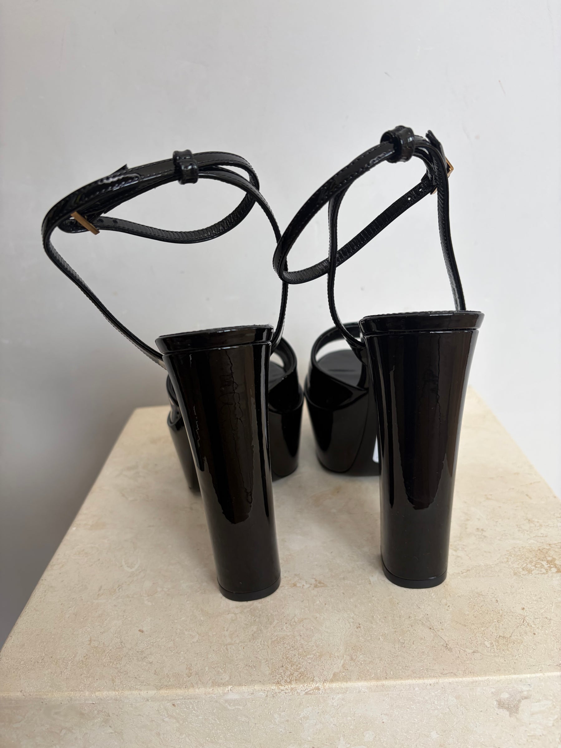 Saint Laurent Black Patent Leather Platform Pumps, 38.5