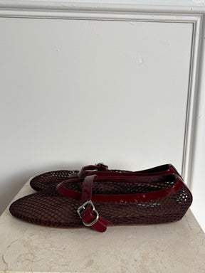 Alaïa Burgundy Fishnet Ballet Flats, 39