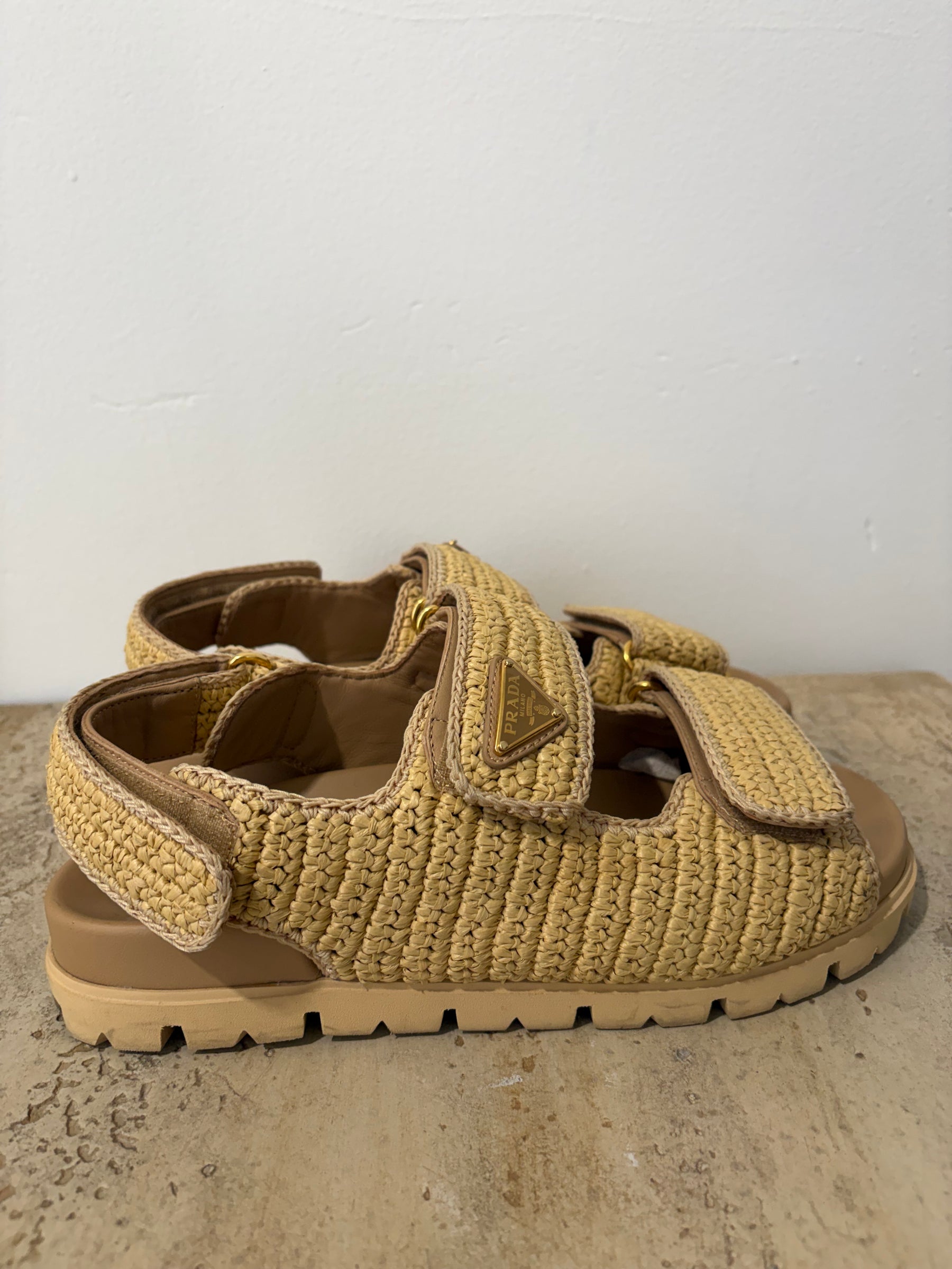 Prada Raffia Dad Sandals, 40